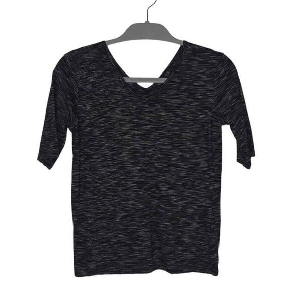 Ann Taylor Womens Black White Short Sleeve V-Neck Heathered Pattern T-Shirt XS - Picture 2 of 6